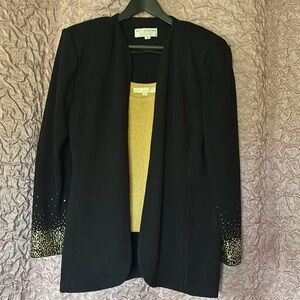 St. John Evening by Marie Gray Black Shoulder Pad Rhinestone Jacket